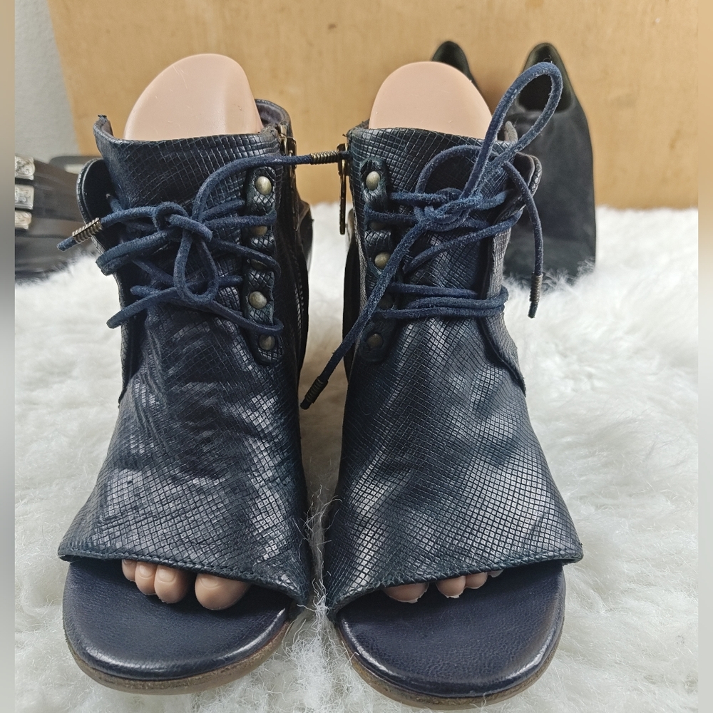 A.S.98 Peep Toe Lace-Up Wedge Heels Zip Side Women’s 39 US 8.5